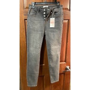 Kirundo Womens Skinny Jeans Gray Medium Wash Button Fly Stretch Denim M New